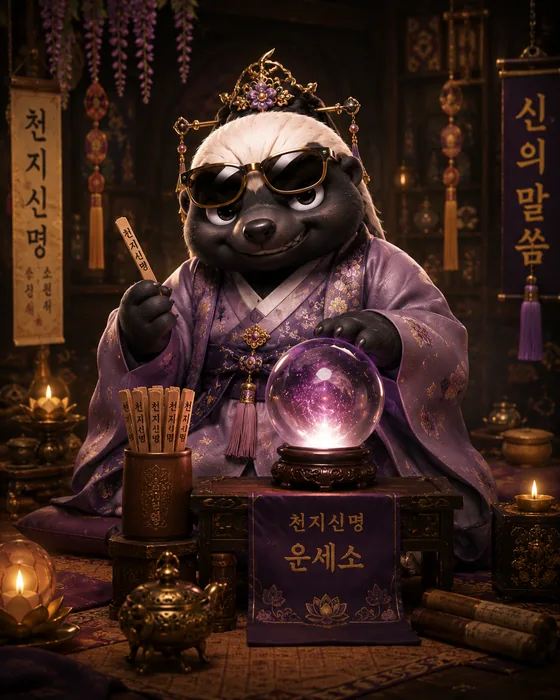 수정구를 든 운세소 점술사 벌꿀오소리 — 사주