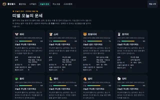띠별 오늘의 운세 화면